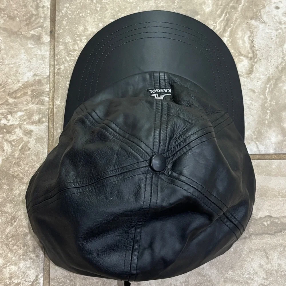 Kangol Black Leather Baseball Cap Hat Mens L/XL 8042BC02 Vintage Logo Streetwear